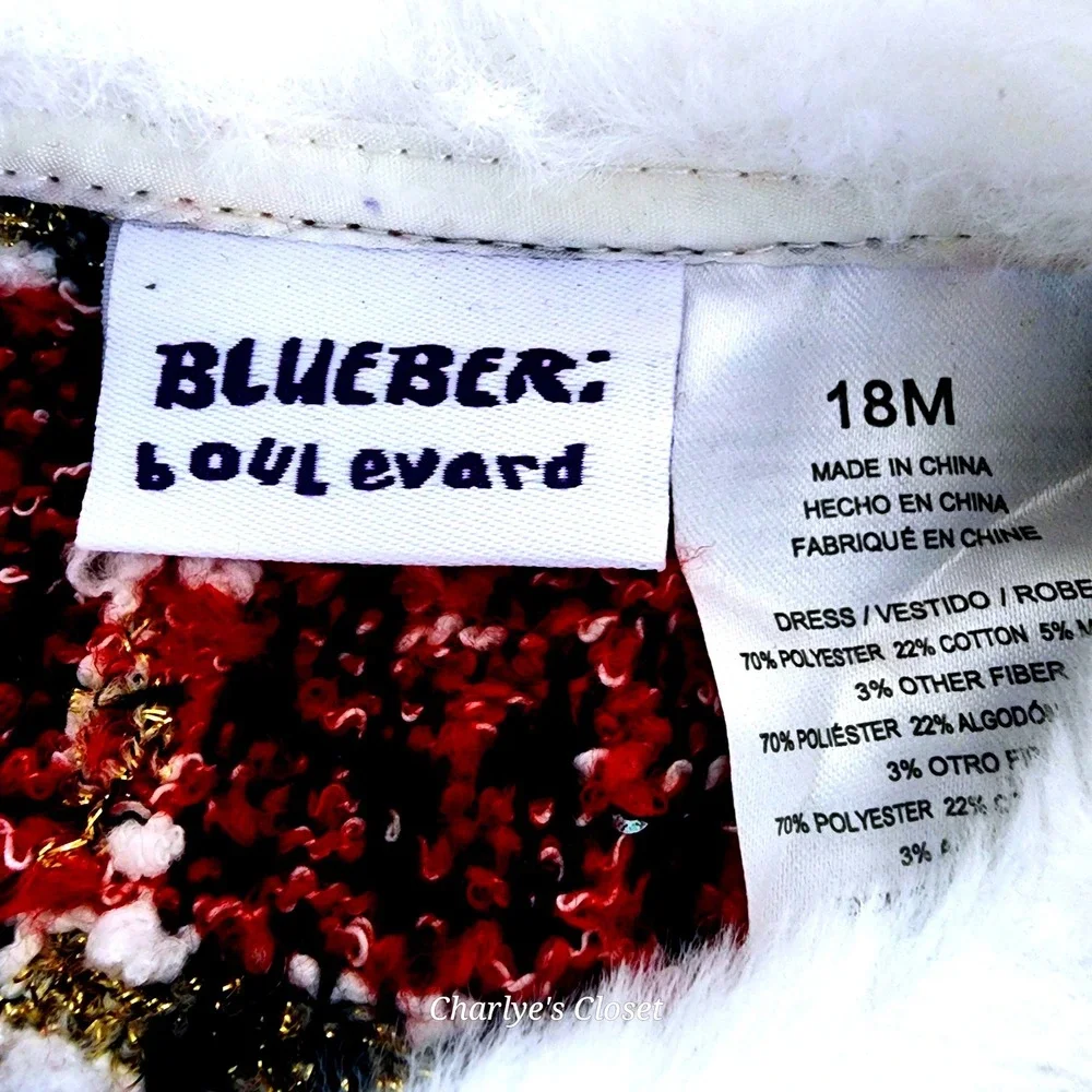 Blueberry Boulevard Baby Girls 18M Red Holiday Plaid Tweed Faux Fur Trimmed Coat